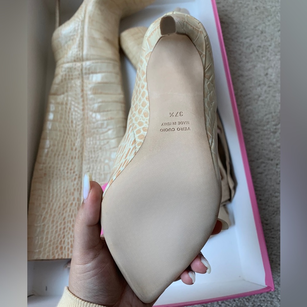Paris Texas Beige Moc Croc Embossed Stiletto Heeled Boot - Picture 3 of 5